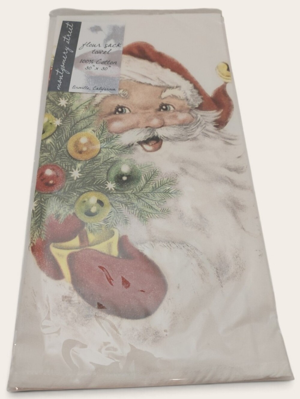 NEW Flour Sack Cotton Towel White Red Santa Design Christmas Holiday Giftable